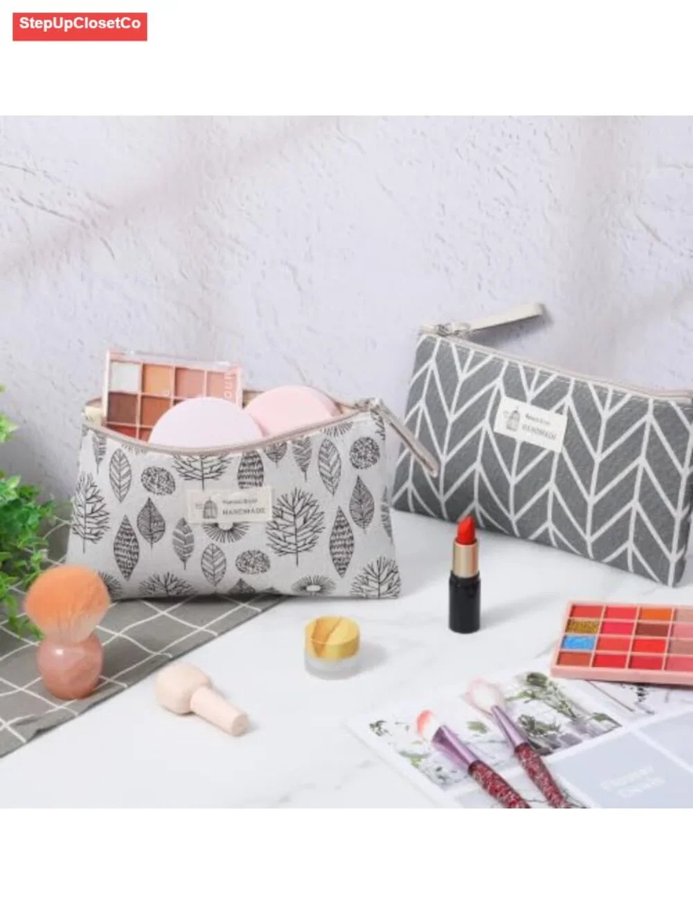 12 Pc Canvas Cosmetic Bags Set Zipper Travel Makeup Organizer Pouches Multicolor